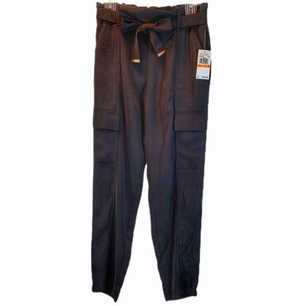 Michael Kors S black paper bag waist w belt pants